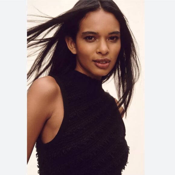 Brand New By Anthropologie Sleeveless Mock-Neck Fringe Sweater Midi Dress - Picture 4 of 10